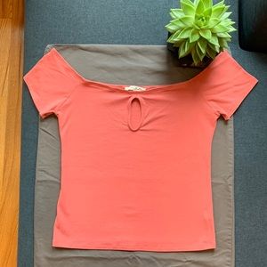 Express One-Eleven Coral Keyhole Top